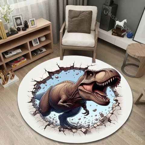 Navak Carpet 3D Dinosaur Print Round Rugs for Bedroom Area Floor Mats for Kids Room Bath Chair Mat Carpet Living Room Home Decor for Gifts