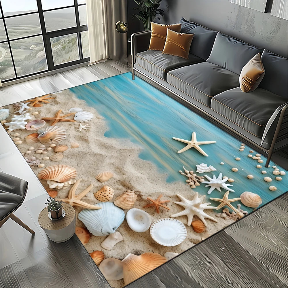 Navak Carpet 2025 New Starfish Beach Shell Sea Star Sand Carpet Rug for Living Room Bedroom Home Sofa Decoration,Kids play Non-slip Floor Mat