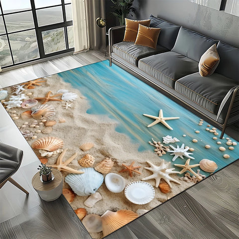 Navak Carpet 2025 New Starfish Beach Shell Sea Star Sand Carpet Rug for Living Room Bedroom Home Sofa Decoration,Kids play Non-slip Floor Mat