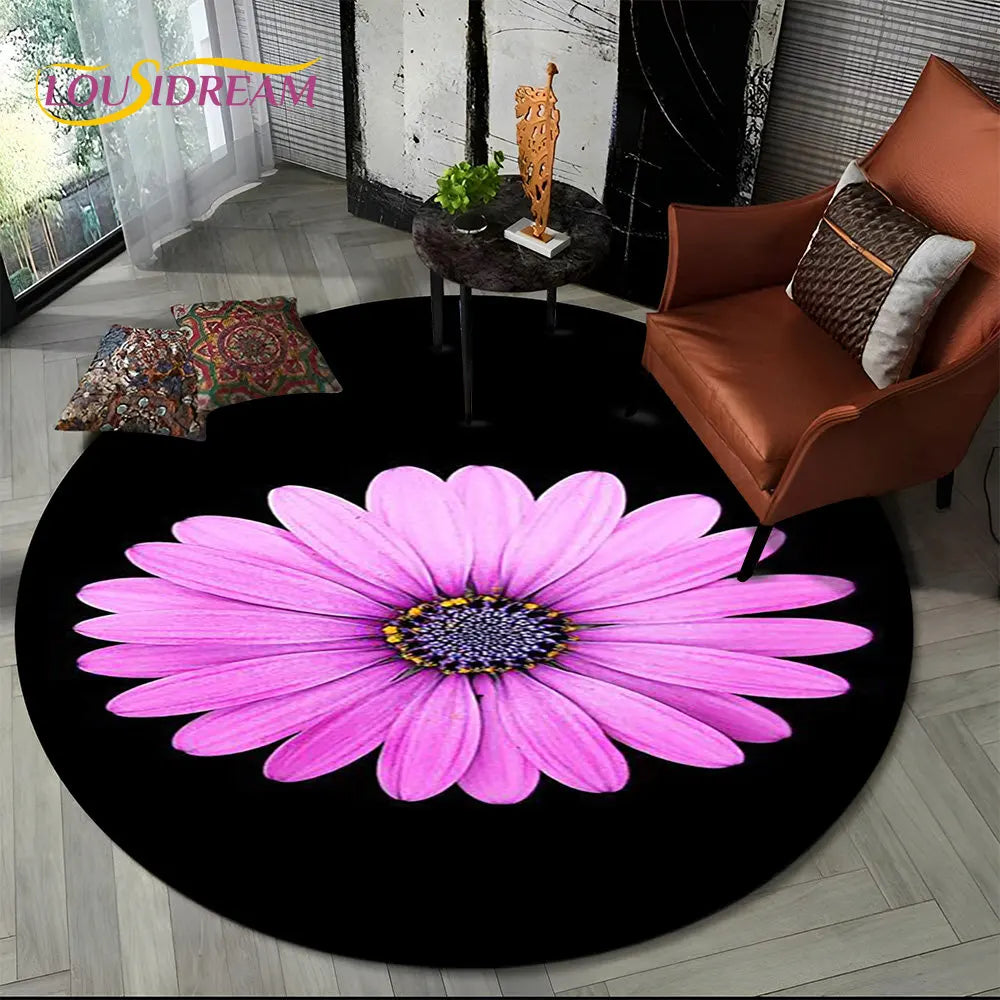 Navak Carpet 3D Daisy Nordic Flower Sunflower Round Area Rug,Carpet for Living Room Children's Bedroom Sofa Playroom Decor,Non-slip Floor Mat