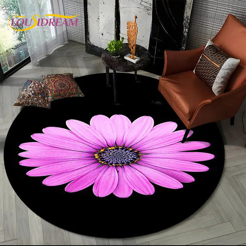 Navak Carpet 3D Daisy Nordic Flower Sunflower Round Area Rug,Carpet for Living Room Children's Bedroom Sofa Playroom Decor,Non-slip Floor Mat