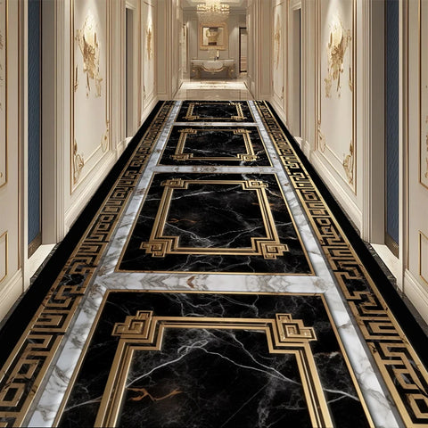 Navak Carpet European Black Luxury Hallway Carpet Long Hall Stairway Corridor Decorations Runner Rug Non-slip Washable Floor Mat Customizable