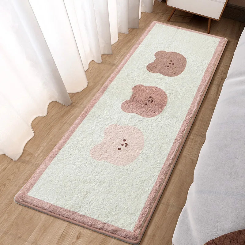 Navak Carpet  Cartoon Faux Lamb Wool Bedroom Bedside Rugs Lovely Rabbit Pink Bed Area Carpet Soft No Icy Feet for Girls Children Bed Room Rug