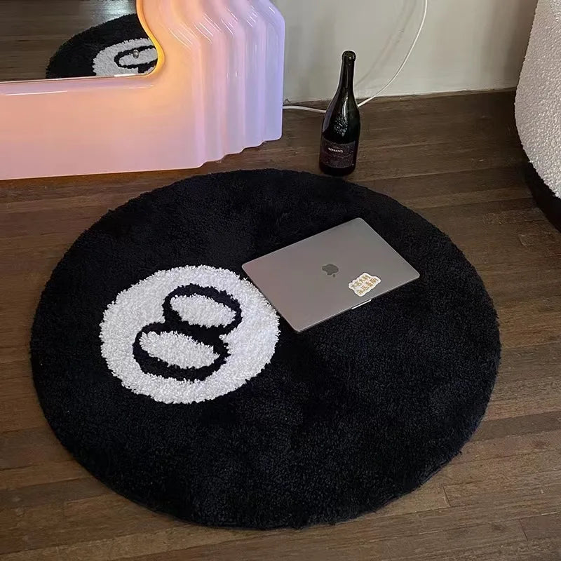 Navak Carpet 1 Pack Black Billiards 8 Ball Round Flocked Floor Bedroom Anti-Slip Carpet Mat Living Plush Soft Bedroom Rug