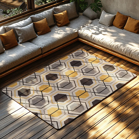 Navak Carpet Yellow Gray Geometric Bohemian Rug, Modern Pattern Non-Slip Carpet, Cozy Living Room Mat for Scandinavian Decor