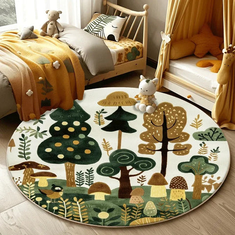 Navak Carpet Forest Pattern Living Room Lovely Round Bedroom Decorative Carpet Washable Children Floor Mat Study Rug