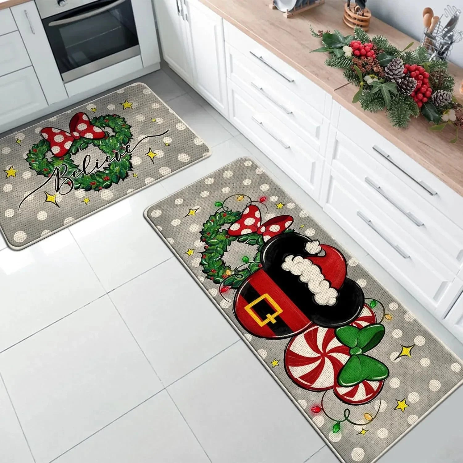 Navak Carpet Santa Claus print Christmas Long Strip Crystal Velvet Carpet Home Kitchen Bathroom Toilet Dirty Wear NonSlip Mat Home Decoration