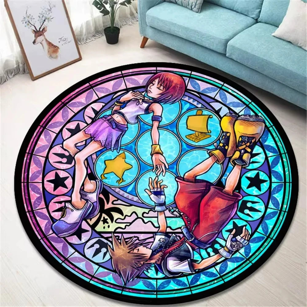 Navak Carpet K-Kingdom Heart Themed Round Carpet for Living Room and Bedroom NonSlip Floor Mat Rug for Gaming Enthusiast Birthday Gift Idea