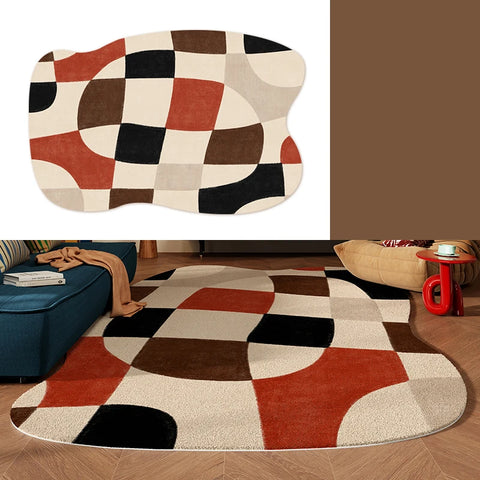 Navak Carpet Living Room Carpet Sofa Coffee Table Rug Irregular Non-slip Floor Mat Machine Washable Soft Bedroom Rugs Retro Home Decoration