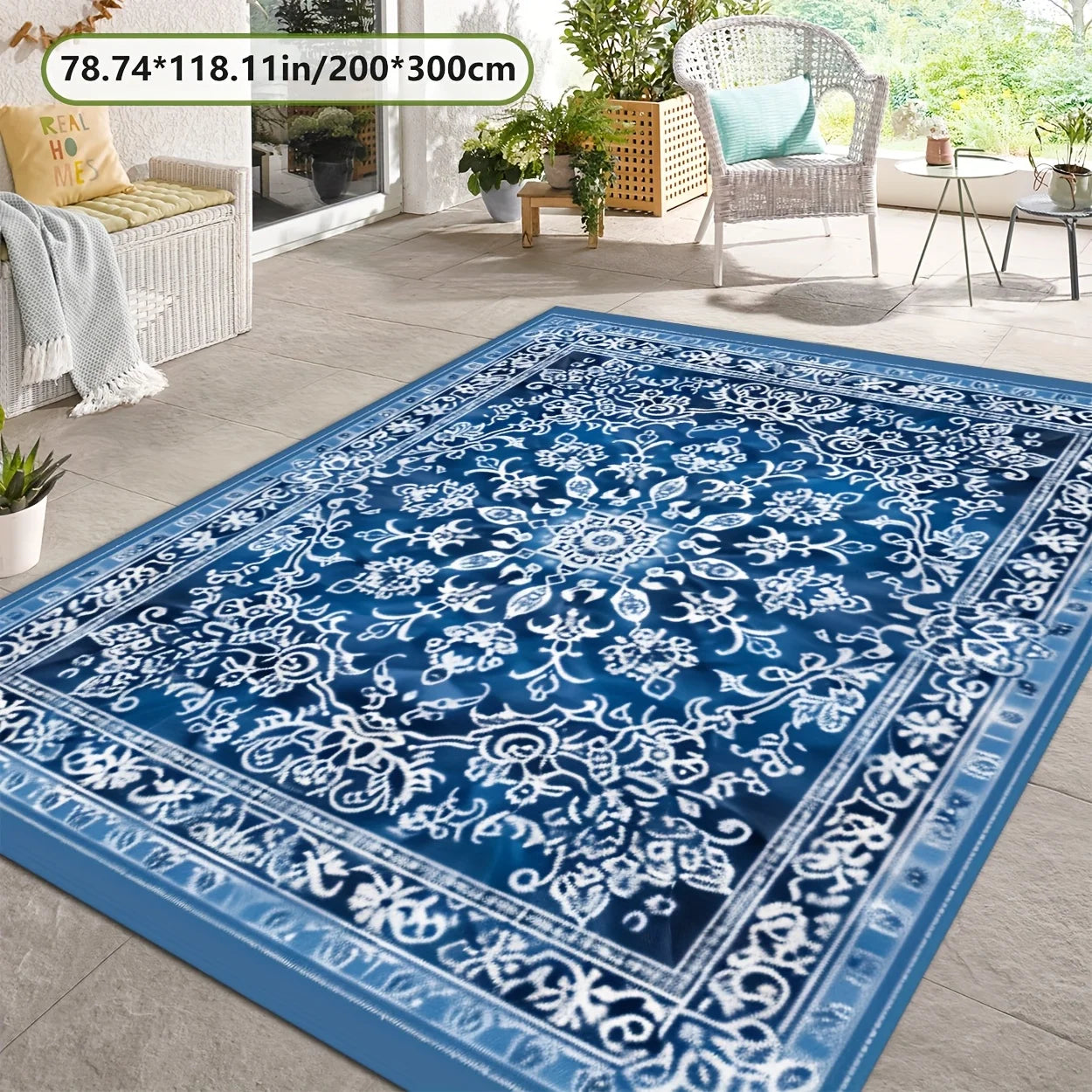 Navak Carpet Luxurious Blue Exotic Floral Area Mat - 78.74" x 118.11", Non-Slip Backing, Machine Washable, Perfect for Living Room, Bedroom,
