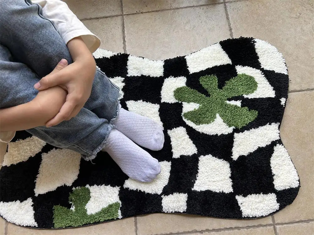 Navak Carpet Plaid Irregular Kitchen Rugs Soft Fluffy Tufting  Carpet Rugs Non-Slip Abosrbent Bathroom Floor Mat Bedroom  Toilet Door Carpet