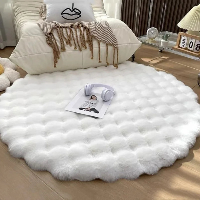 Navak Carpet Faux Fur Round Carpets Luxury Bubble Shaped Plushrugs for Bedroom Decor Non Slip Dressing Table Area Rugs Soft Fluffy Floor Mat