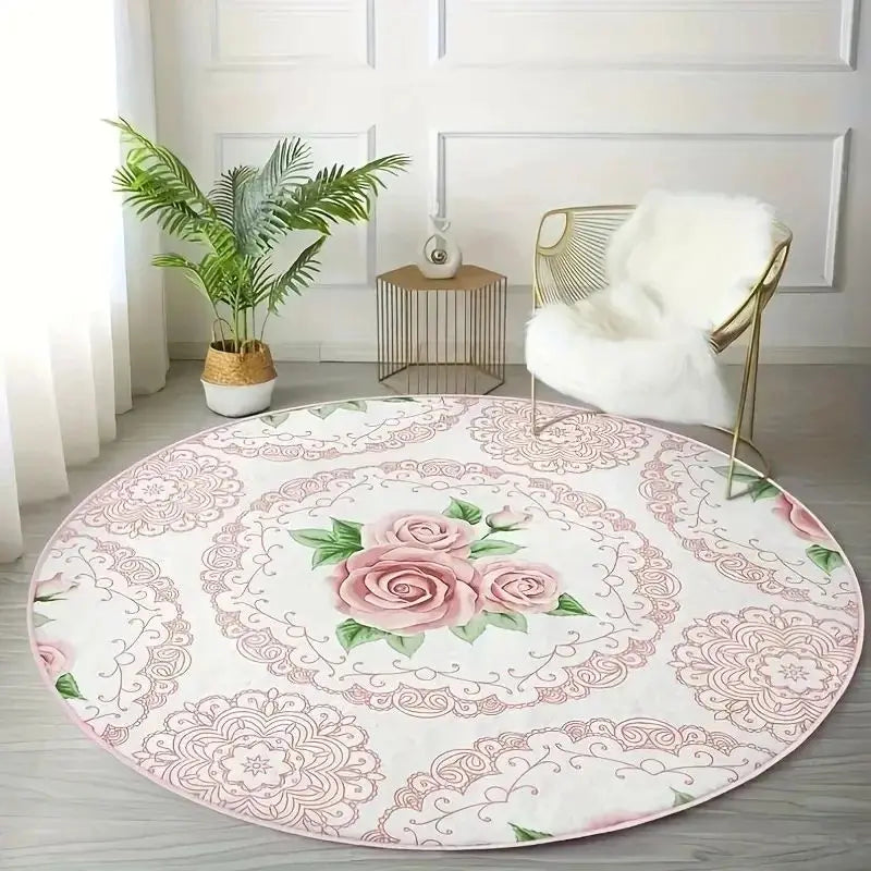 Navak Carpet Exclusive Picks Home Aesthetic Round Bedroom Bedside Pink Carpet Guest Room Princess Floral Floor Cushion Luxury Home Carpet Decoration