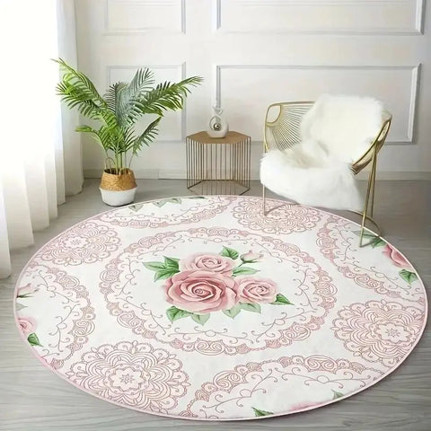 Navak Carpet Exclusive Picks Home Aesthetic Round Bedroom Bedside Pink Carpet Guest Room Princess Floral Floor Cushion Luxury Home Carpet Decoration
