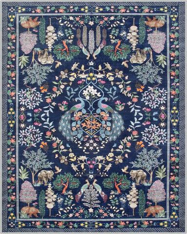 Navak Carpet Boho Floral Soft Blue Dining Room Rug, Non Slip Ultra Thin Stain Resistant Large Floor Carpet for Bedroom Home Office