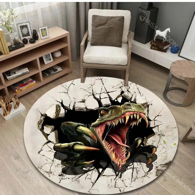 Navak Carpet 3D Dinosaur Print Round Rugs for Bedroom Area Floor Mats for Kids Room Bath Chair Mat Carpet Living Room Home Decor for Gifts