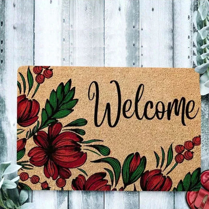Navak Carpet 1Pc Plant Print Welcome Mat Non Slip Area Rugs On Both Sides Easy To Clean Floor Rug Indoor Outdoor Home Decorations Carpet