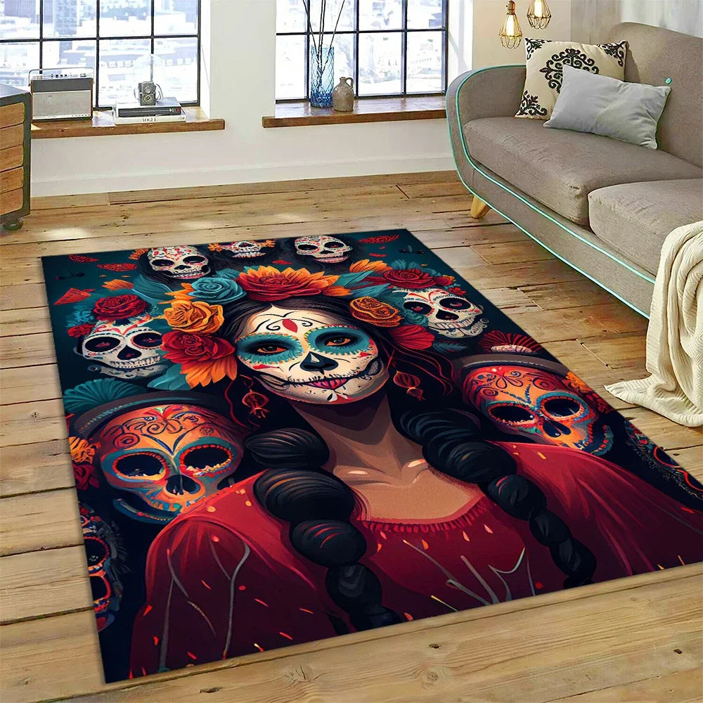 Navak Carpet Horror Skull Girl Dead Gothic Undead Female Carpet Rug for Home Living Room Bedroom Sofa Doormat Decor,Kid Area Rug Non-slip Mat