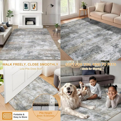 Navak Carpet Large 6x9 Bohemian Style Area Rugs with Non-Slip Backing, Ideal for Living Spaces and Bedrooms, Machine Washable Floral Vintage