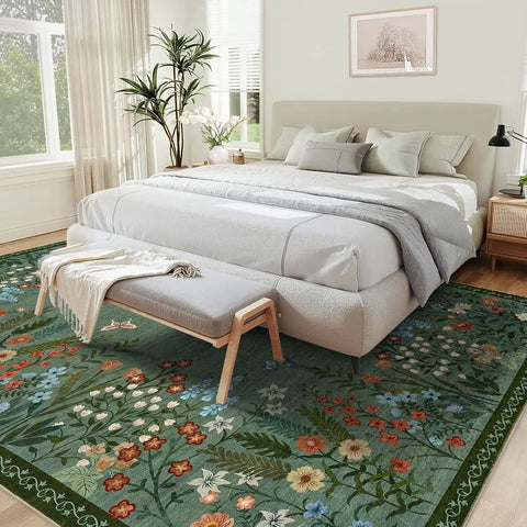 Navak Carpet Boho Washable Rugs for Entryway Floral Area Rug for Bedroom, Non Slip ,Soft Indoor Carpet forLiving Room Kitchen Laundry Foyer