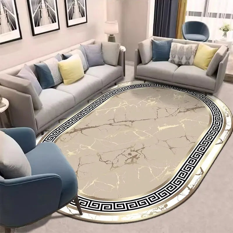 Navak Carpet Golden Oval Carpet for Living Room Persian Luxury Decoration Bedroom Easy Clean Plush Rug Lounge Cloakroom Antiskid Soft Mats