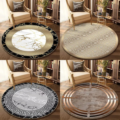 Navak Carpet European Gold Luxury Round Rug Living Room Sofa Large Carpet Comfortable Bedside Non-Slip Bedroom Tea Table Mat