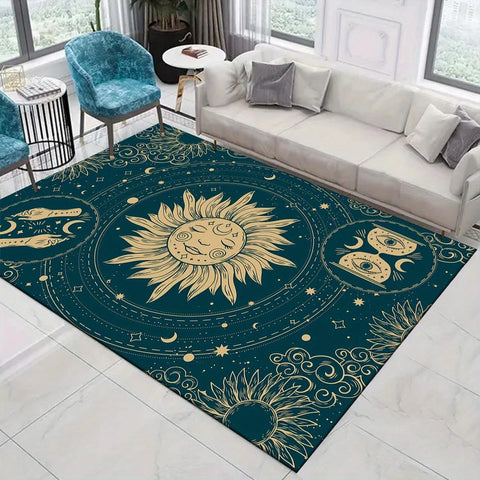 Navak Carpet Sun Theme Mat - Celestial Sun Moon Stars & Feet Design, 100% Polyester Machine Washable Indoor/Outdoor Mat for Living Room Bedro