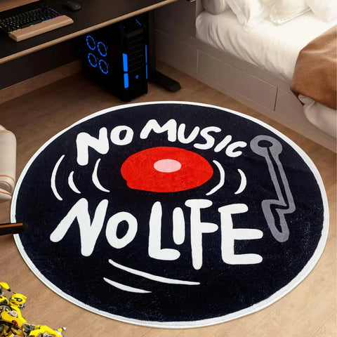 Navak Carpet Round CD Carpet Music Records Area Rug Modern Letter Floor Carpet Non Slip Area Rugs