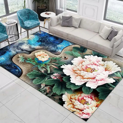 Navak Carpet Home Decor Entrance Door Mat Flower Rose Peony Pastoral 3D Printed Carpet Living Room Rugs Furry Mat Carpet Bedroom Decoration
