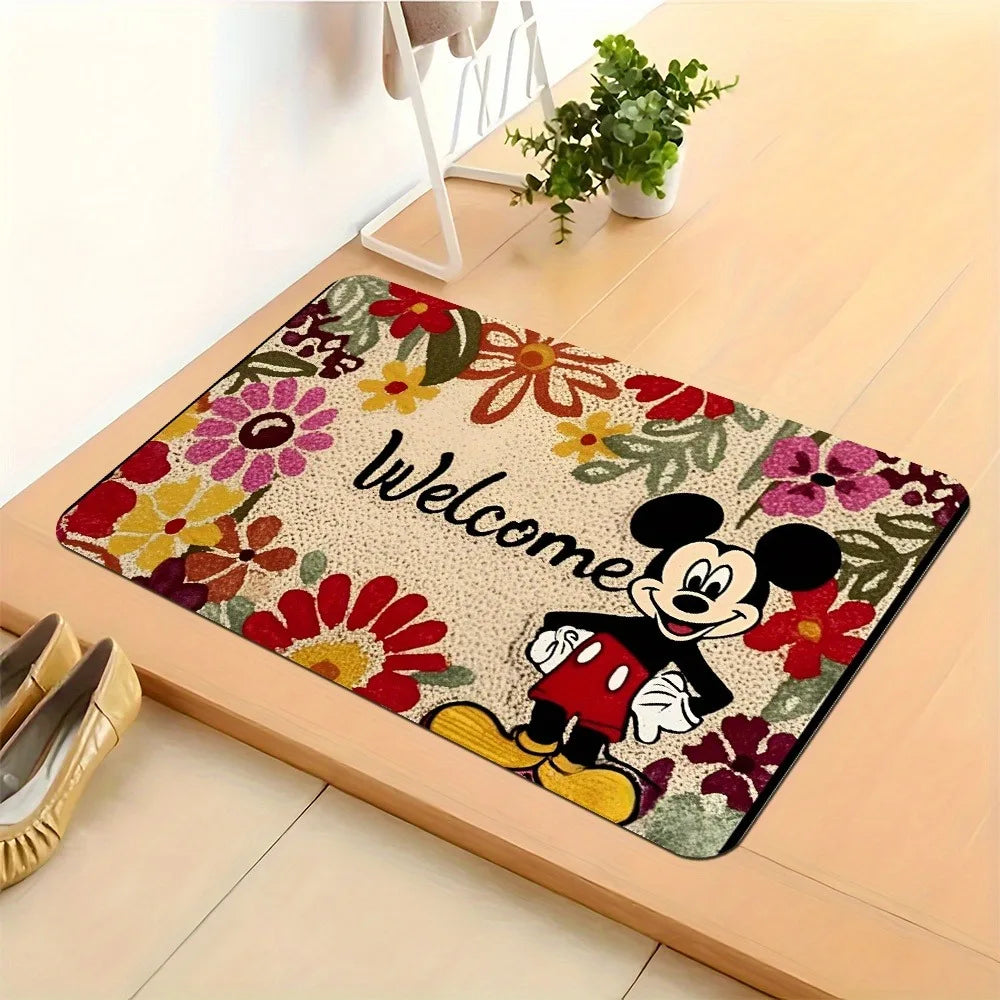 Navak Carpet Mickey's Floral Welcome Doormat,Soft, absorbent and non-slip, bathroom room mats, yoga mats, home decoration