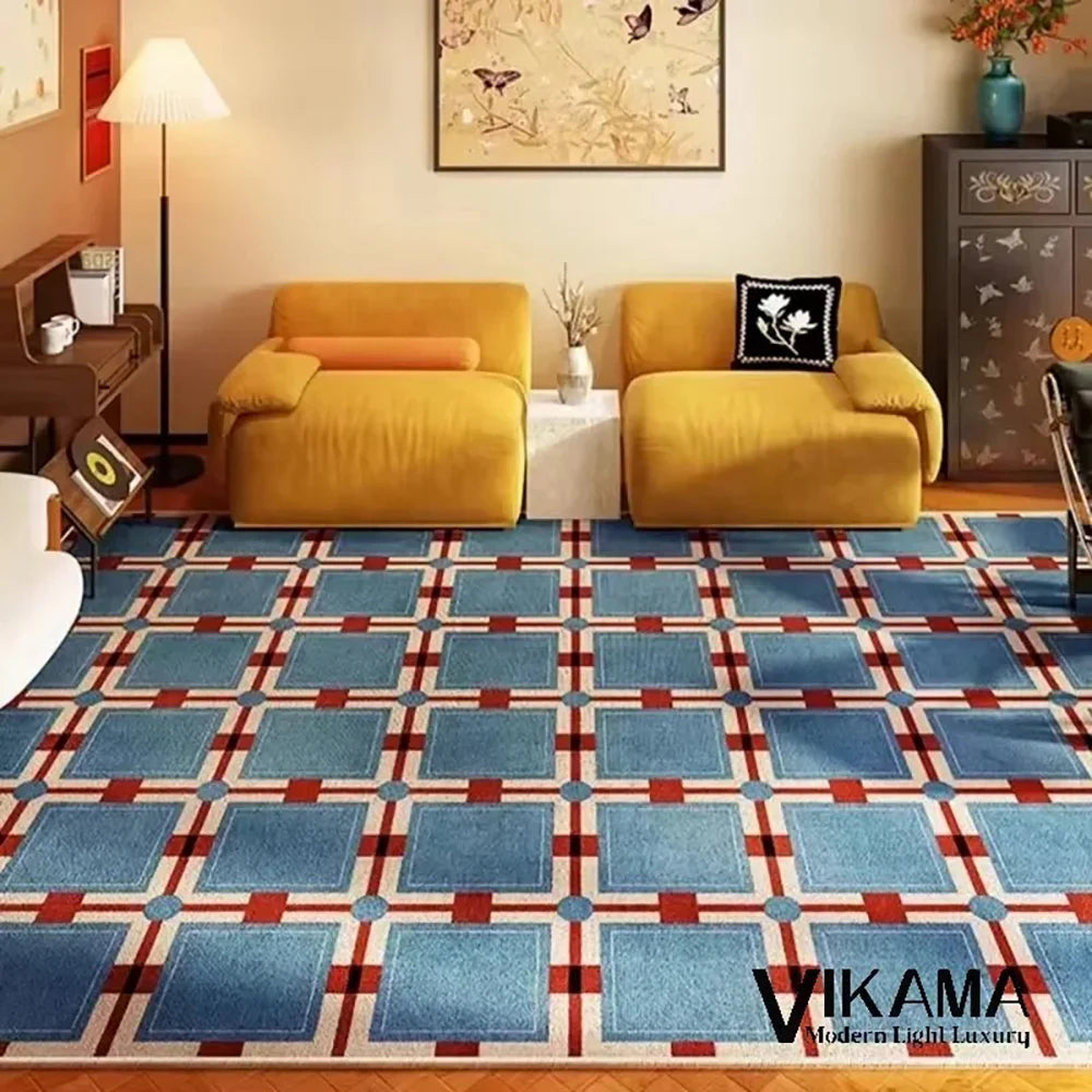 Navak Carpet Exclusive Picks Loop-Pile Carpet Light Luxurious Plaid Living Room Mat Bedroom Carpet Sofa Large Rug Non-Slip Washable Home Decor