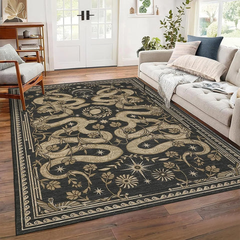 Navak Carpet Green Living Room Carpet Snake Carpets Machine Washable Non-slip Rug Retro Home Decoration Rugs for Bedroom Bedside Floor Mat