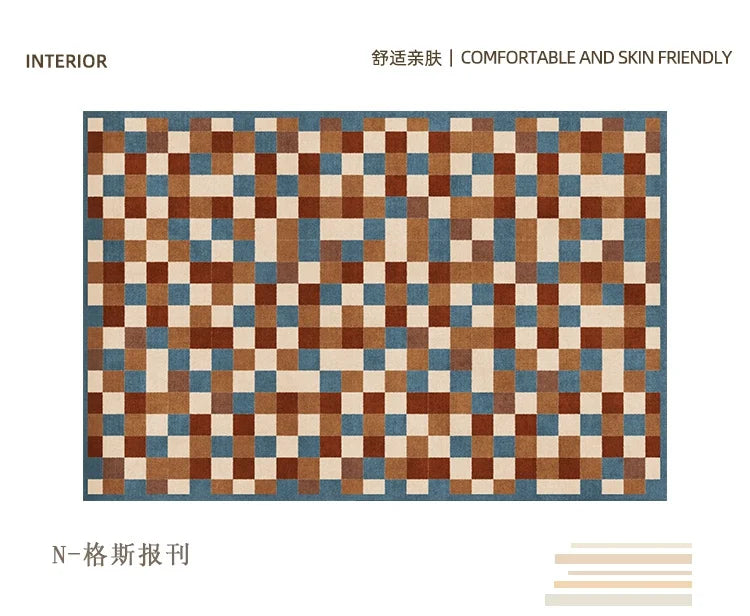Navak Carpet Retro Luxury Rugs for Bedroom Thick Plush Bedside Rug Large Area Living Room Decoration Checkerboard Carpet Home Fluffy Soft Mat