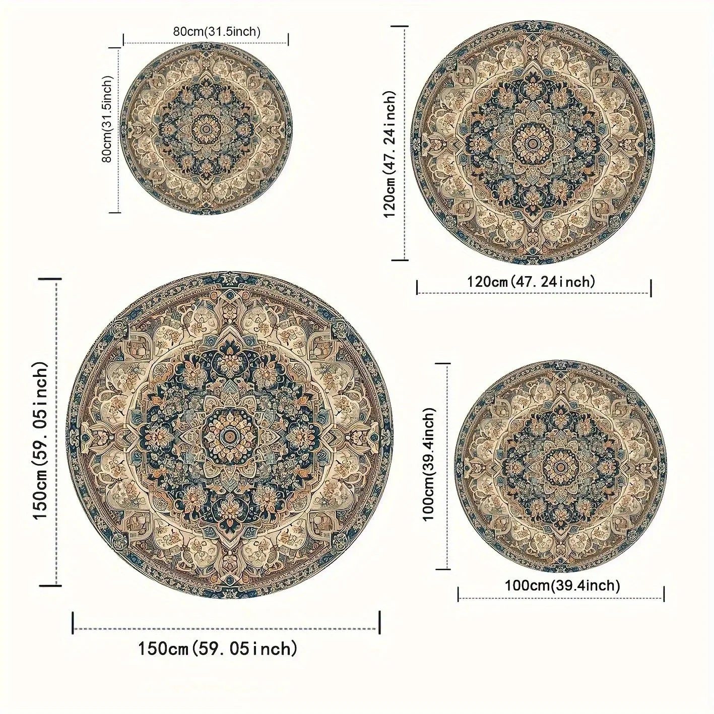 Navak Carpet 1pc Dark Persian Bohemian Round Mat square Crystal Velvet, Machine Washable, Durable Rubber Backing Luxury Carpet, Avail