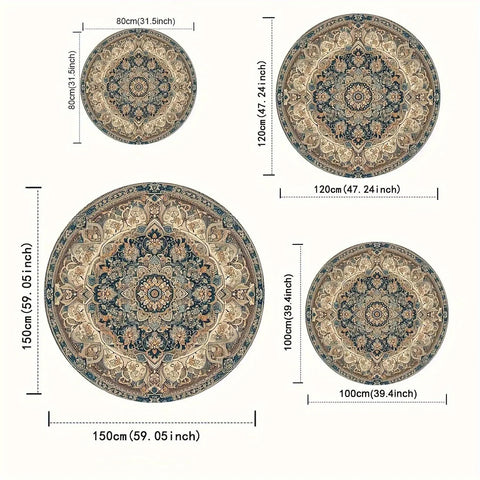 Navak Carpet 1pc Dark Persian Bohemian Round Mat square Crystal Velvet, Machine Washable, Durable Rubber Backing Luxury Carpet, Avail