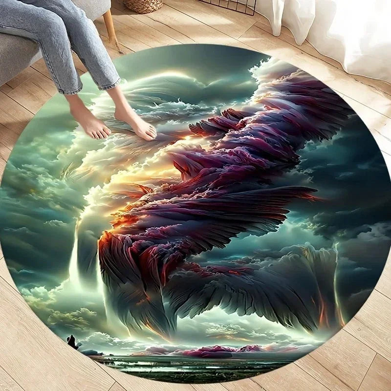 Navak Carpet Crystal Velvet Natural Disaster Round Rug, Fantasy Tornado Cloud Print Non-Slip Floor Mat for Living Room, Bedroom, Sofa Decor