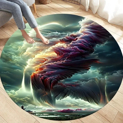 Navak Carpet Crystal Velvet Natural Disaster Round Rug, Fantasy Tornado Cloud Print Non-Slip Floor Mat for Living Room, Bedroom, Sofa Decor