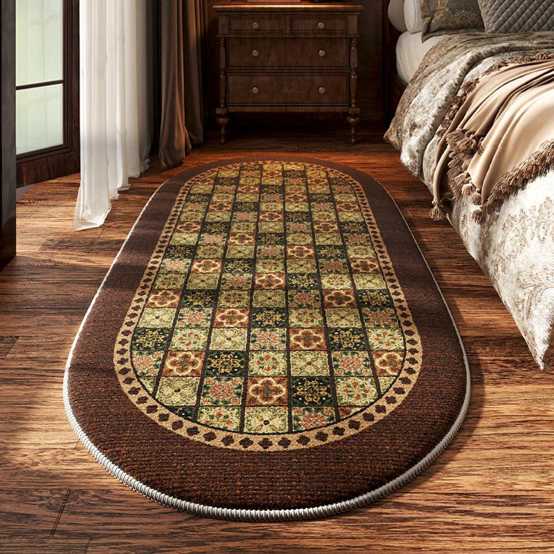 Navak Carpet Bedroom Bedside Carpet Non-slip Soft Comfortable Floor Mat American Retro Flower Pattern Rug Oval Long Home Decoration Mats 양탄자