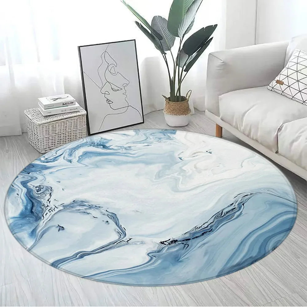 Navak Carpet Abstract Blue Marble Round Carpet Gold Textured Geometric Pattern Black Home Rugs Living Room Bedroom Decor Sofa Rug Floor Mats