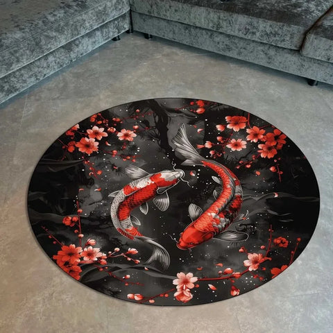 Navak Carpet Yin Yang Koi Fishes Print Round Carpets for Home Living Room Rug Bedroom Decor Rug Non Slip Washable Flannel Floor Mat