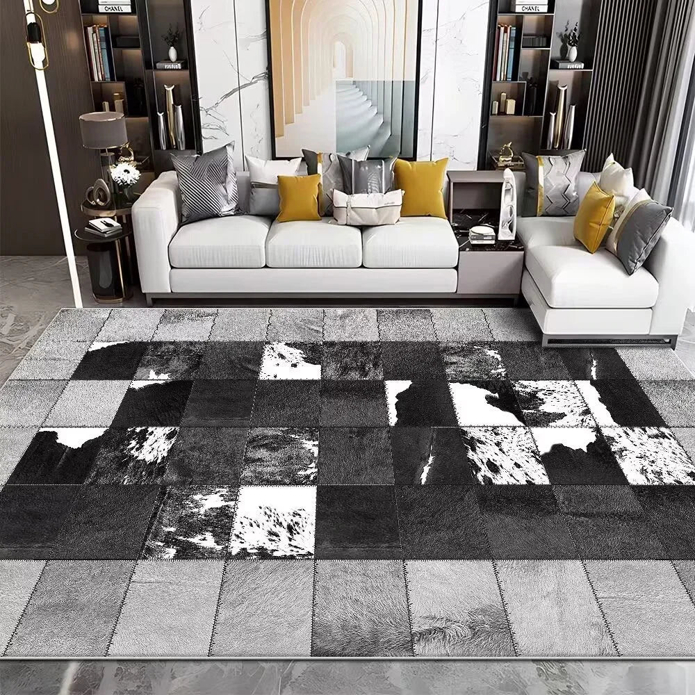 Navak Carpet Modern Imitation Cowhide Luxury Living Room Carpet Sofa Area Rugs Bedroom Large Decorative Rug Washable Porch Anti-Slip Mat