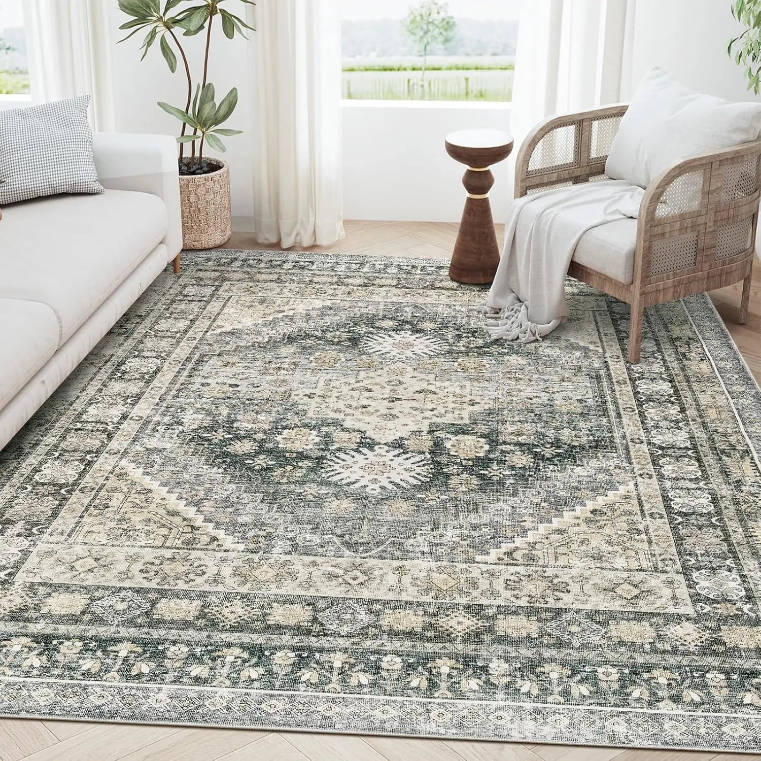 Navak Carpet zesthomeArea Rugs - Ultra-Thin Washble Rug, Stain Resistant Anti Slip Backing Rugs for Living Room,Bedroom, Vintage Home De