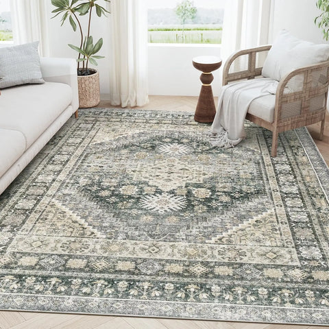 Navak Carpet zesthomeArea Rugs - Ultra-Thin Washble Rug, Stain Resistant Anti Slip Backing Rugs for Living Room,Bedroom, Vintage Home De