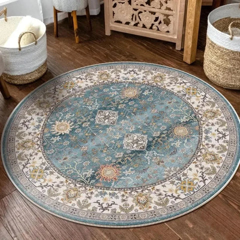 Navak Carpet Exclusive Picks Bohemian Retro Round Loop-Pile Carpet - Vintage Circular Area Rug for Coffee Table, Sofa & Bedroom Non-Slip Home Deco