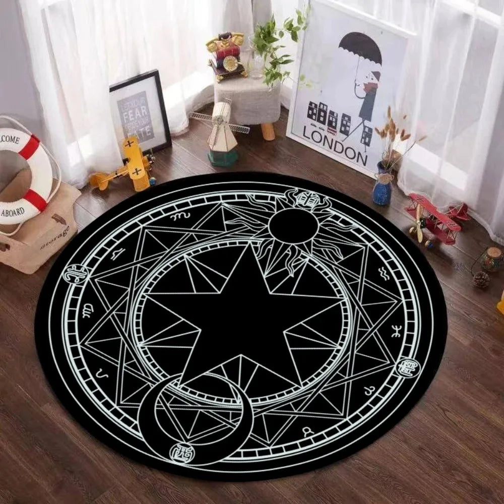 Navak Carpet Mystic Magic Circle Round Theme Interior Non-Slip Rug Bedroom Meditation Zone Ideal Decorative Rug