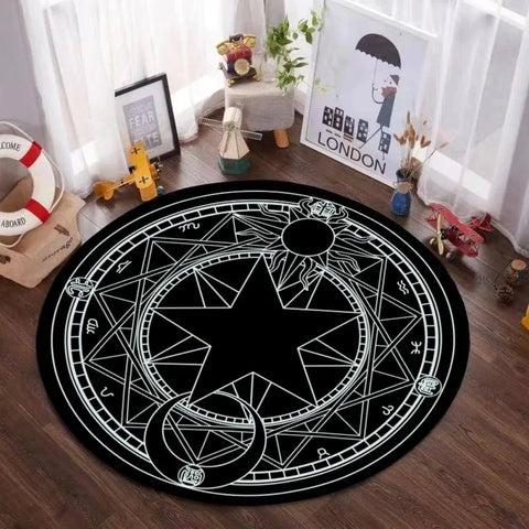 Navak Carpet Mystic Magic Circle Round Theme Interior Non-Slip Rug Bedroom Meditation Zone Ideal Decorative Rug