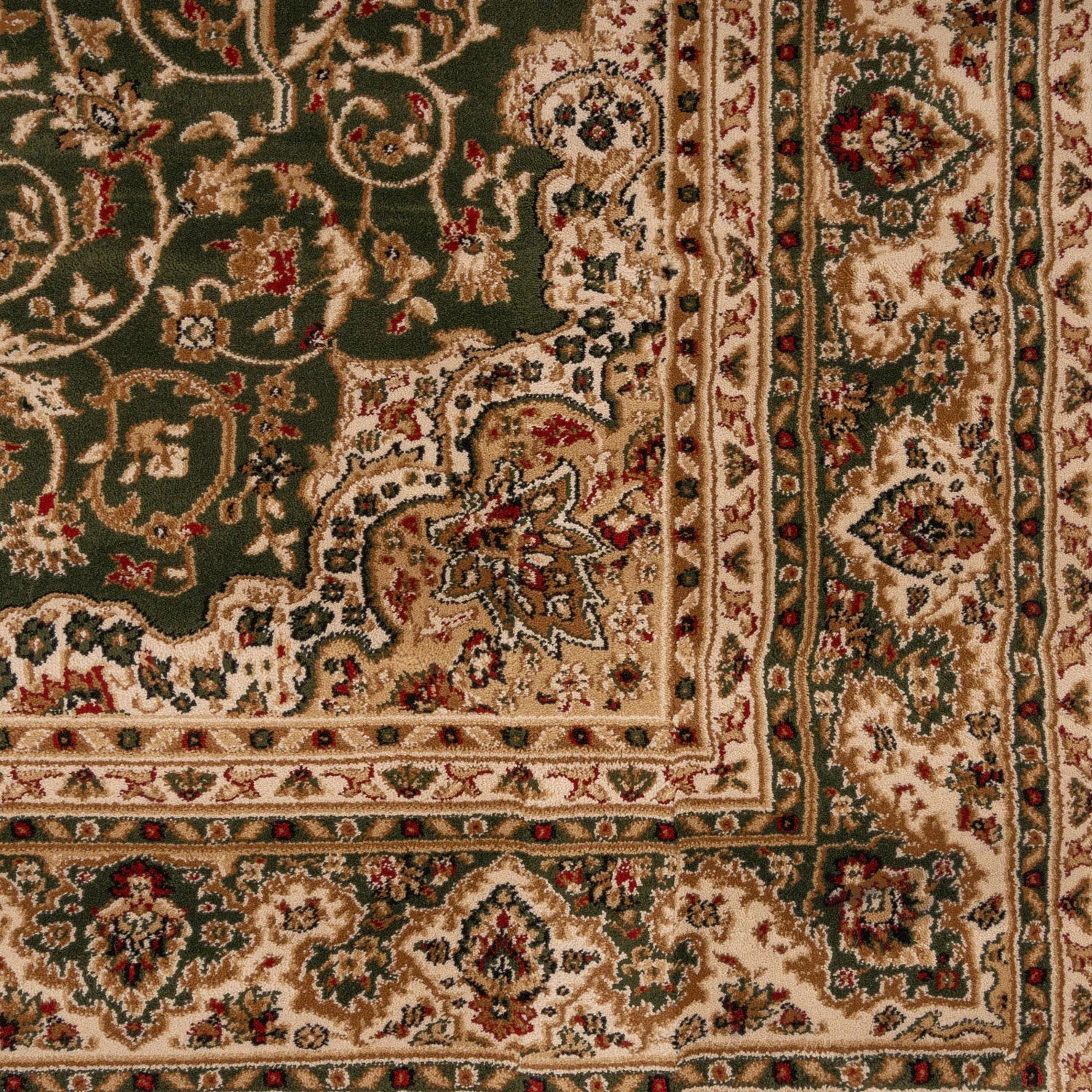 Navak Carpet Dark Green Gold Beige Traditional Bordered Oriental Medallion Classical Home Decor Floral Living Room Bedroom Rug Fireside Mat