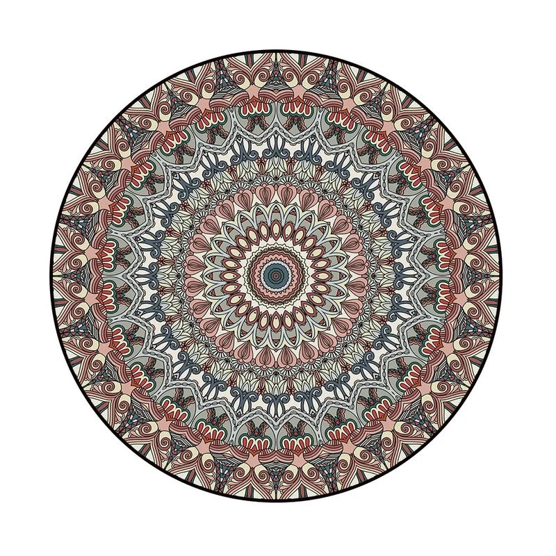 Navak Carpet Round Bohemian Mandala Carpet for Living Room Geometric Print Ethnic Style Bedroom Mat Home Decor Rugs Machine Washable Area Rug
