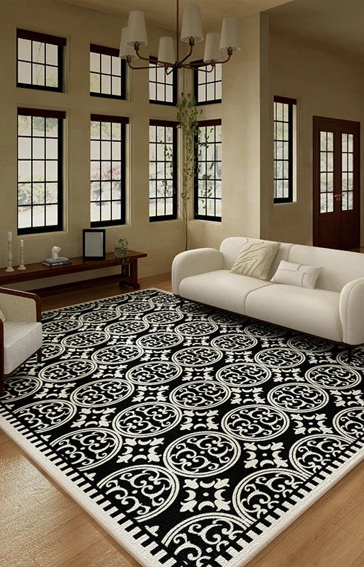 Navak Carpet Luxurious Black White Area Rug Large Non-Slip Living Room Carpet Washable Easy Care Comfortable Bedroom Decorative Floor Mat