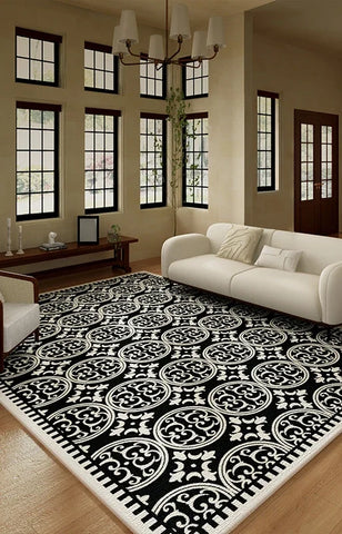 Navak Carpet Luxurious Black White Area Rug Large Non-Slip Living Room Carpet Washable Easy Care Comfortable Bedroom Decorative Floor Mat
